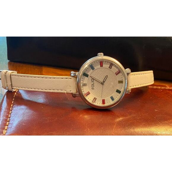 Women's Silver Tone 40mm Folio Watch with Multi Color Crystal Face Marks - Picture 1 of 3